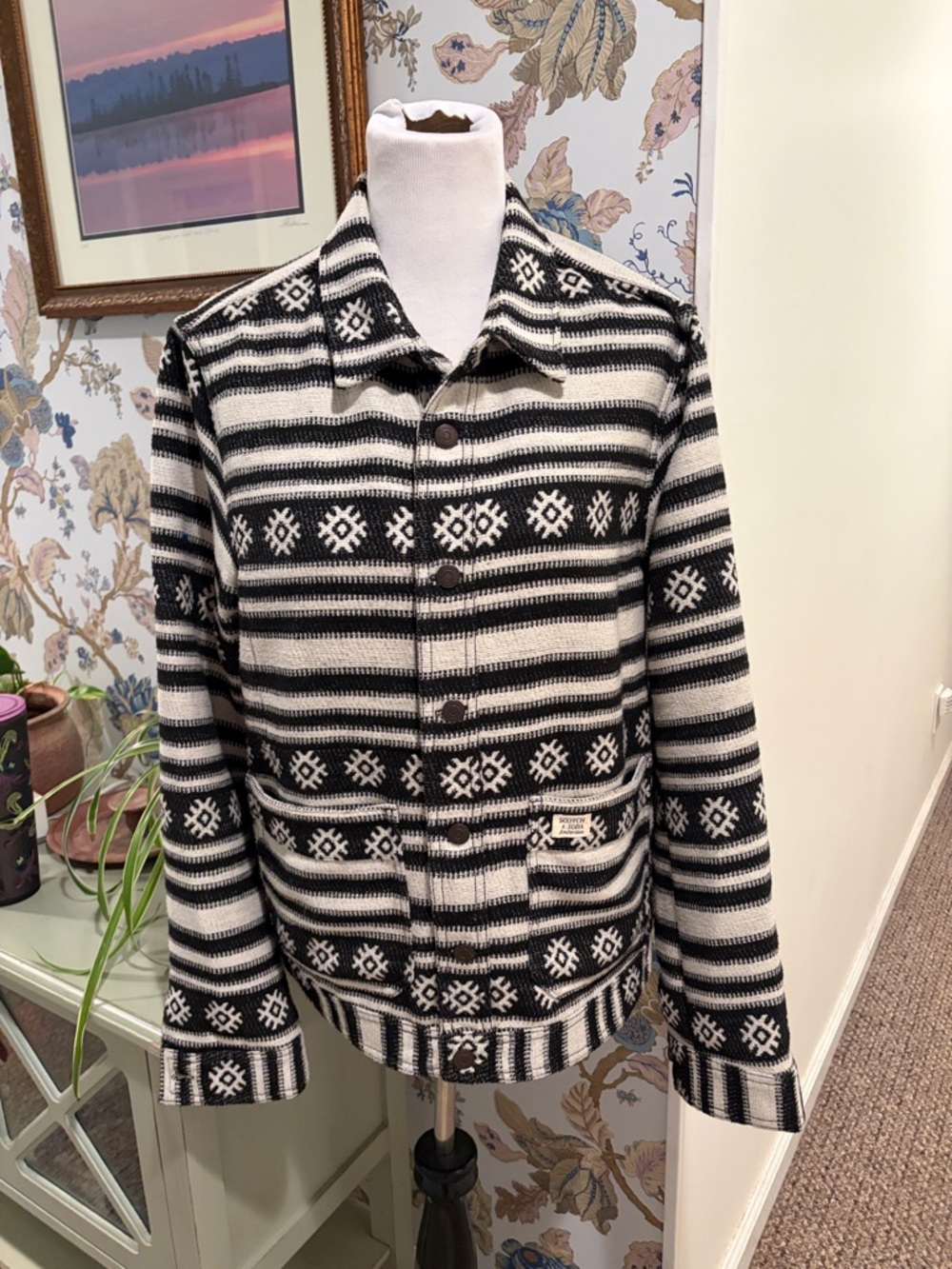 Scotch & Soda Amsterdam Couture  Black and White Patterned Shirt Jacket